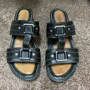 Black leather Born slip-on sandals